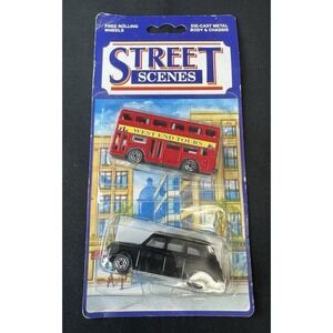 Street Scenes Die Cast Metal London Double Decker Red Bus And Black Cab New